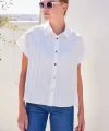 20262 Kısa Kol Çizgili Gömlek  Beyaz