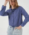 20276 Uzun Kol Çizgili Gömlek  Lacivert