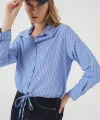 20276 Uzun Kol Çizgili Gömlek  Mavi