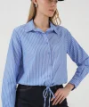 20276 Uzun Kol Çizgili Gömlek  Mavi