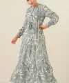 2145 Desenli Tesettür Elbise - Çağla