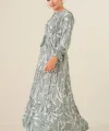 2145 Desenli Tesettür Elbise - Çağla
