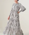 2145 Desenli Tesettür Elbise - Taş