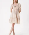 2351 Kloş Poplin Elbise  Bej