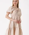2351 Kloş Poplin Elbise  Bej