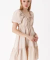 2351 Kloş Poplin Elbise  Bej