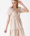2351 Kloş Poplin Elbise  Bej