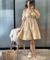 2351 Kloş Poplin Elbise  Krem