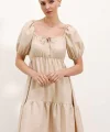 2351 Kloş Poplin Elbise  Krem