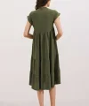 2398 V Yaka Volanlı Elbise  Haki