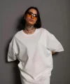 24/1 Düz A Kalite Oversize Tshirt  Beyaz