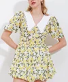 2478 Çiçekli Mini Elbise  Sarı