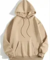 3 İplik Pamuklu Unisex Kapşonlu weetshirt  Bej