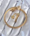 316L Çelik Gold Renk Sarmal Model Erkek Bileklik Yüzük Kombini