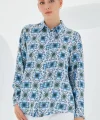 3721 Grafik Desenli Gömlek  Turkuaz