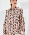 3721 Grafik Desenli Gömlek  Turuncu
