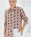 3721 Grafik Desenli Gömlek  Turuncu