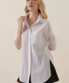 3879 Oversize Cepli Gömlek - Beyaz