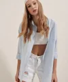 3900 Oversize Uzun Basic Gömlek  Açık Mavi