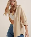 3900 Oversize Uzun Basic Gömlek  Bej