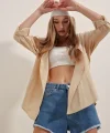 3900 Oversize Uzun Basic Gömlek  Bej