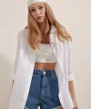 3900 Oversize Uzun Basic Gömlek  Beyaz