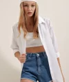 3900 Oversize Uzun Basic Gömlek  Beyaz