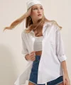 3900 Oversize Uzun Basic Gömlek  Beyaz