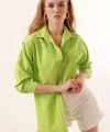 3900 Oversize Uzun Basic Gömlek  Çağla