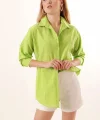 3900 Oversize Uzun Basic Gömlek  Çağla