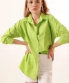 3900 Oversize Uzun Basic Gömlek  Çağla