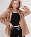3900 Oversize Uzun Basic Gömlek  Camel