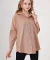 3900 Oversize Uzun Basic Gömlek  Camel