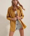 3900 Oversize Uzun Basic Gömlek  Hardal