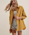 3900 Oversize Uzun Basic Gömlek  Hardal