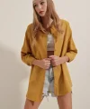 3900 Oversize Uzun Basic Gömlek  Hardal