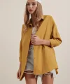 3900 Oversize Uzun Basic Gömlek  Hardal