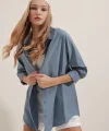 3900 Oversize Uzun Basic Gömlek  İndigo
