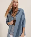 3900 Oversize Uzun Basic Gömlek  İndigo