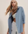 3900 Oversize Uzun Basic Gömlek  İndigo