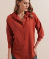 3900 Oversize Uzun Basic Gömlek  Kiremit