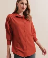 3900 Oversize Uzun Basic Gömlek  Kiremit