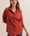 3900 Oversize Uzun Basic Gömlek  Kiremit