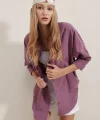 3900 Oversize Uzun Basic Gömlek - Koyu Lila