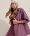 3900 Oversize Uzun Basic Gömlek - Koyu Lila