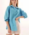 3900 Oversize Uzun Basic Gömlek  Koyu Mavi
