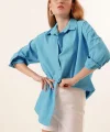 3900 Oversize Uzun Basic Gömlek  Koyu Mavi