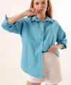 3900 Oversize Uzun Basic Gömlek  Koyu Mavi