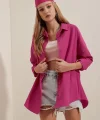 3900 Oversize Uzun Basic Gömlek  Koyu Pembe