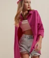 3900 Oversize Uzun Basic Gömlek  Koyu Pembe
